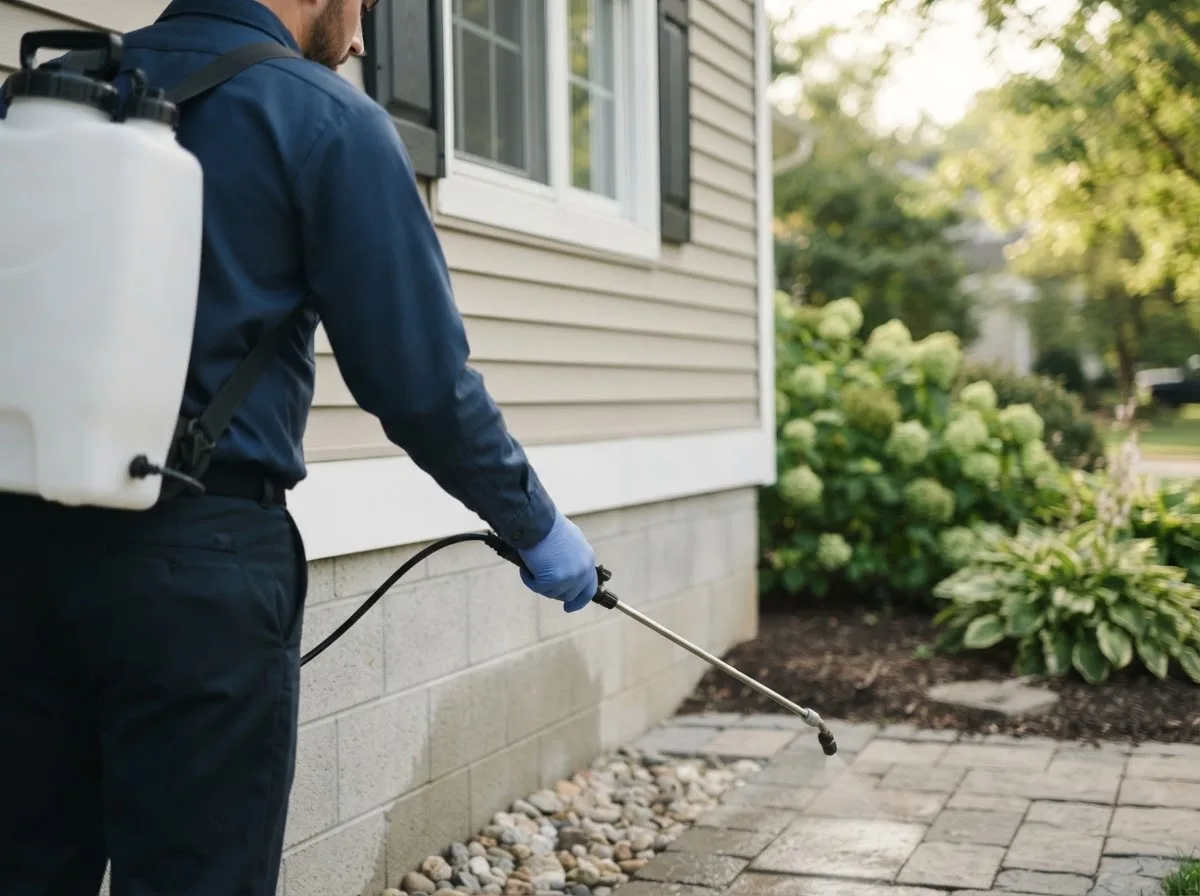 Pest control technician inspecting a home in Overbrook, KS